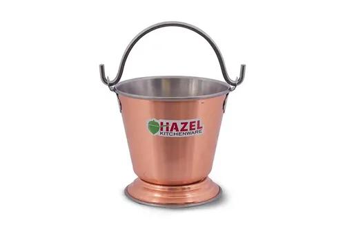 HAZEL Mini Serving Buckets for Dining Table | Kitchen Stainless Steel Bucket | Copper Plated Mini Bucket for Serving Dal | Small Bucket