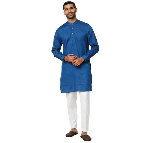 Indivisual Men's Dobby Midnight Blue Kurta