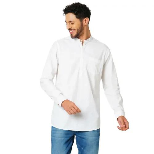 Indivisual Men's Premium Cotton Solid Bright White Shirt Kurta