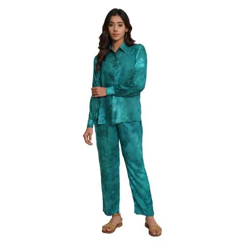 Teal Green Tie And Dye Rayon Short Co-Ord Set (Set of 2)