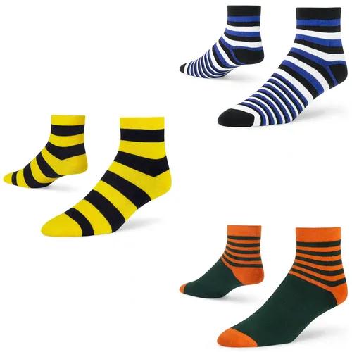 DYNAMOCKS Men's and Women's Combed Cotton Ankle Length Socks (Pack of 3) (Multicolour, Free Size)_Stripes_Bold_Y_B_Blue_Duo_O_O