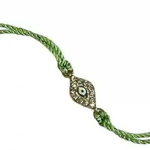 Green Intricate Evil Eye Within Oval Shape Twisted Thread Rakhi