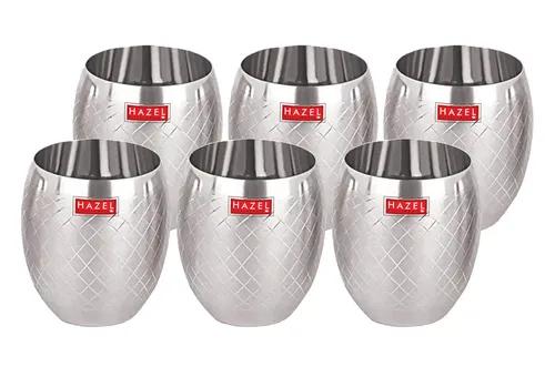 HAZEL Matt Finish Designer Stainless Steel Drinking Glasses, 260 ml, Set of 6, Silver