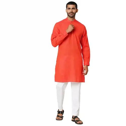 Indivisual Men's Dobby Coral Rose Kurta