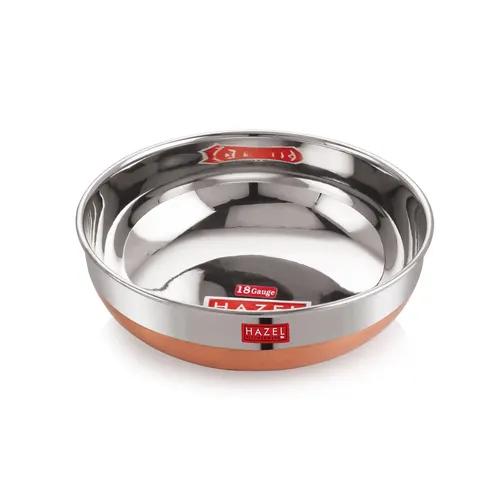 HAZEL Stainless Steel Kadai Without Handle | Copper Bottom Kadai I Stainless Steel Vessels Tasra Kadai, Silver and Copper