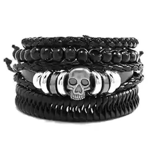 Black Mens's Bracelet with Skull Metal