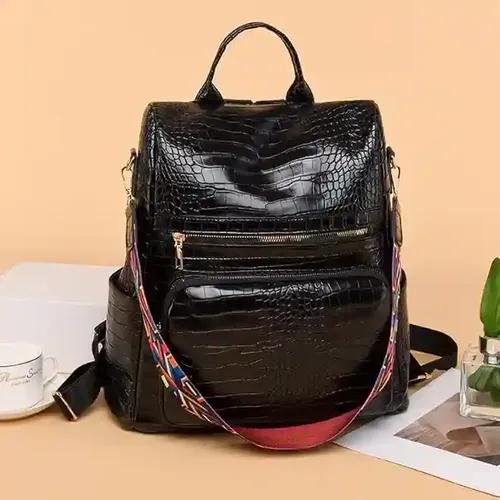 MUCHOVA Women's Fashion Standard Backpack Purses Multipurpose Design Handbags And Shoulder Bag Pu Leather Travel Bag Vegan Leather Girl'S Travel Casual (Croco Black-8)