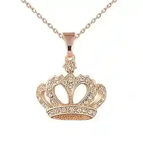 Crown Shaped Gold Pated Pendant Chain Set