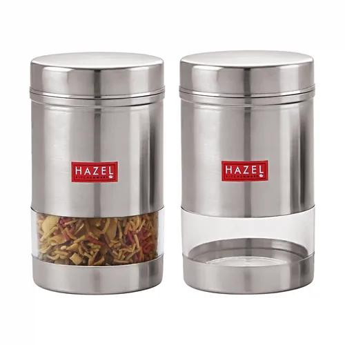 HAZEL Stainless Steel Kitchen Container | Transparent Kitchen Container Set with Matt Finish | Multipurpose Container for Kitchen Storage