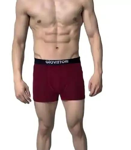 GIOVITTORI Men's Cotton Underwear Trunks, Burgundy, Elastic Waistband