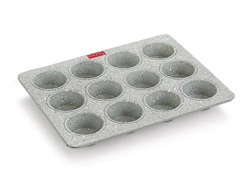 HAZEL Aluminium Cupcake Muffin Mould Microwave Safe 12 Cups Non Stick Granite Finish Muffin Pan Chocolate Baking Tray for House and Bakery