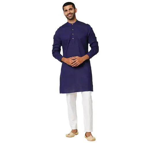 Indivisual Men's Solid Navy Indigo Kurta