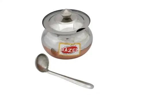 HAZEL Ghee Pot With Spoon | Stainless Steel Copper Bottom Ghee Container For Kitchen | Premium Oil Container With Lid For Pooja Items