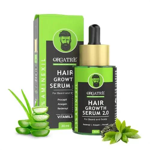 ORGATRE Hair Growth Serum 2.0-30ml | For Beard & Scalp | Reduces Hairfall & Thinning | 1.5% Aminexil , Redensyl , Anagain & Procapil | Hair Growth Serum for Men & Women