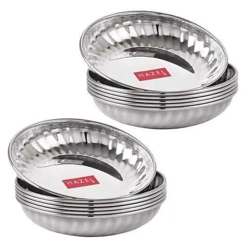 HAZEL Steel Plate Set | Stainless Steel Plates, 11.4 cm Each | Snacks Serving Plates, Small Size | Multipurpose Dinner Plates for Kitchen Ideal for Daily Use