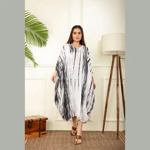 Black And White Rope Tie Dye Kaftan