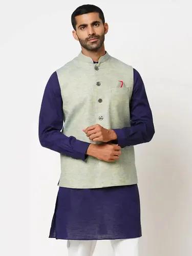 Indivisual Men's Two tone Yarn Dyed Lime Zest Nehru Jacket - (Lime)