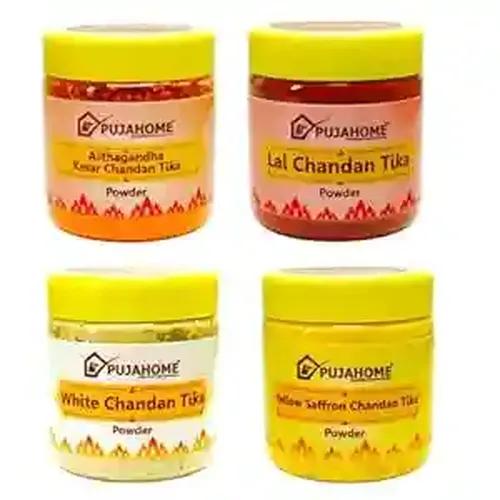 Pujahome Chandan Tika Powder Combo Pack of 4 Chandan Powder for Religious Pooja and Tilak (50 Gram, Yellow and Kesar)