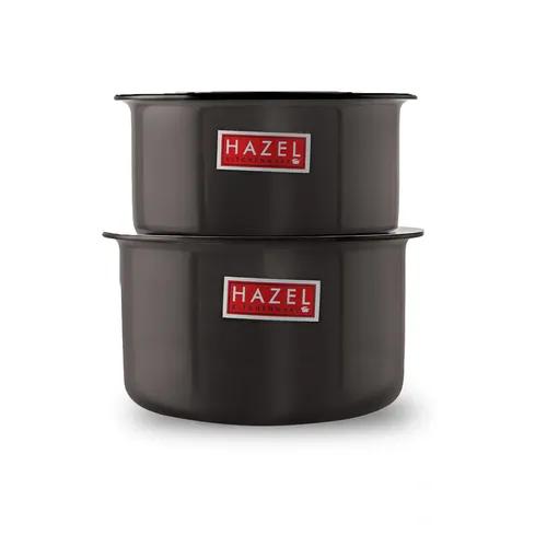 HAZEL Hard Anodised Aluminium Tope Set with Lid | Hard Anodised Cookware Set of Boiling Tope Patila with Steel Lid Cover for Cooking (2 Topes & 2 Lids), 4 Pieces, Black