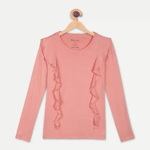 Organic Bamboo Fabric Girl's Frill Top Peach