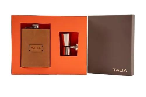 Talia Leather Covered Kidney Hip Flask Gift Set