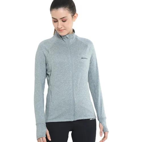 Summer High Neck Gym Full Zip Jacket For Women - Grey