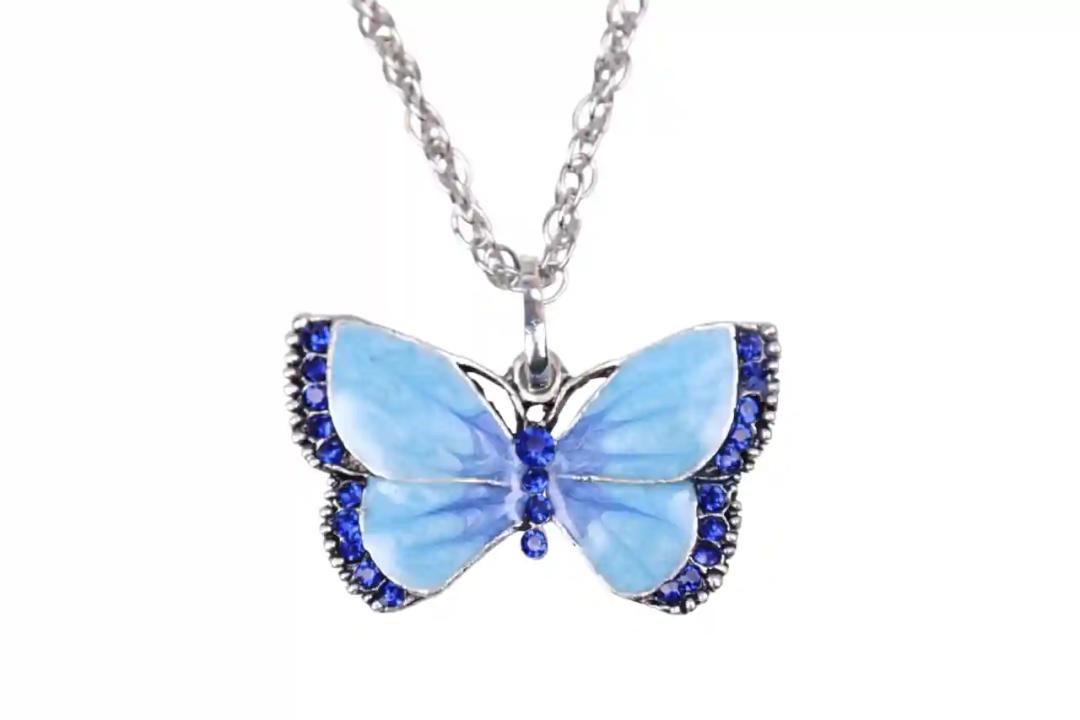 Blue Butterfly Pendant with Silver Chain