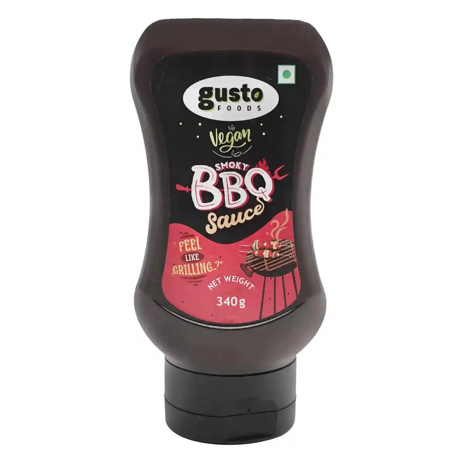 Gusto Foods Spicy Smokey BBQ Sauce (340g) | Tangy Hot Barbeque Sauce | Grilled American Flavour BBQ Hot Sauce | Perfect on the Barbeque Grill | Made with Fresh Ingredients | Dip or Spread Ready To Use