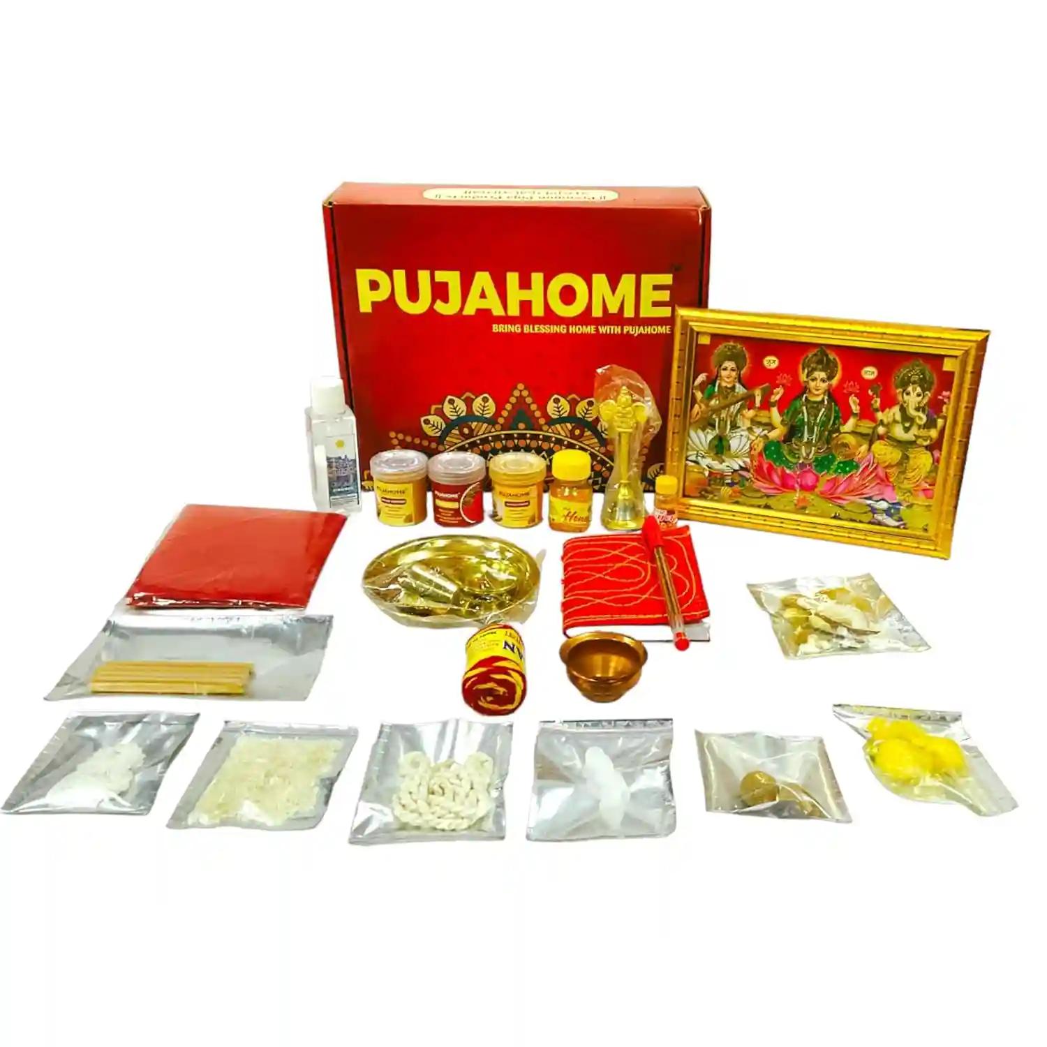 Pujahome New Office Opening Puja Samagri Kit Laxmi- Ganesh Complete Pooja Kit for Office and Home (Pack of 24 Items)