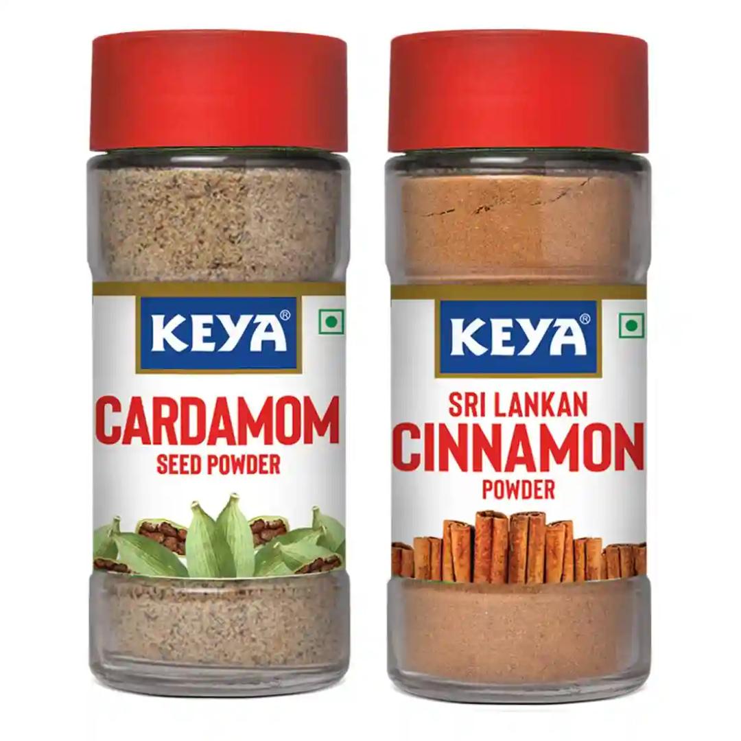 KEYA Cardamom Seed Powder| Elaichi Powder| 50G, Cinnamon Powder| Dalchini Powder| 45Gm, Pack 2