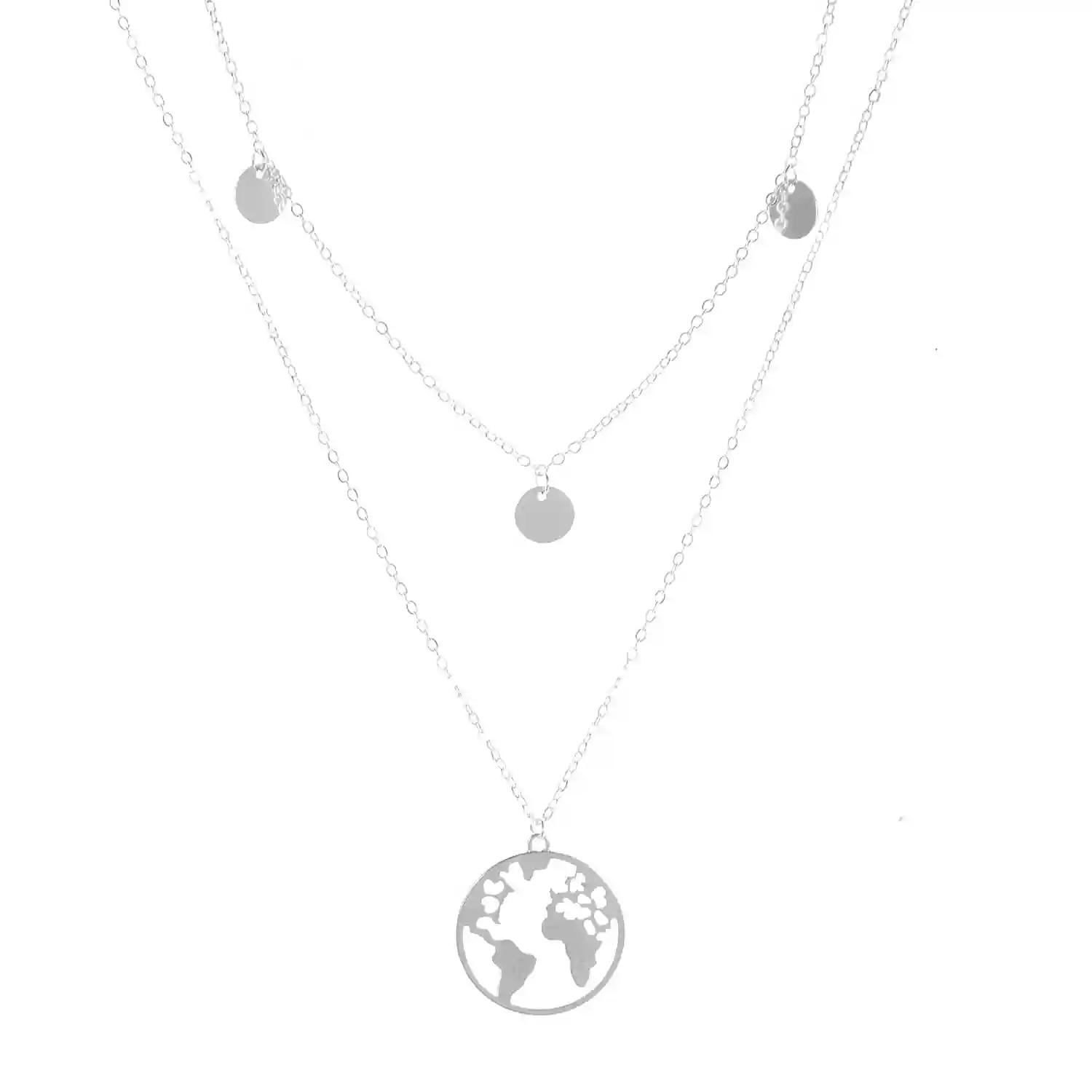 2 Layer Silver Plated Earth Design Pendant