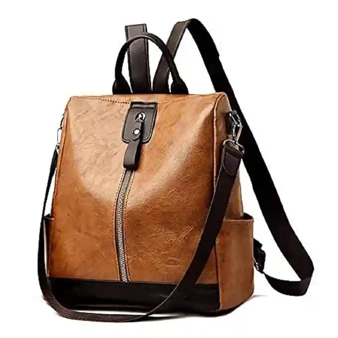 MUCHOVA Women's Fashion Standard Backpack Purses Multipurpose Design Handbags And Shoulder Bag Pu Leather Travel Bag Vegan Leather Girl'S Travel Casual (Double Tone Brown)