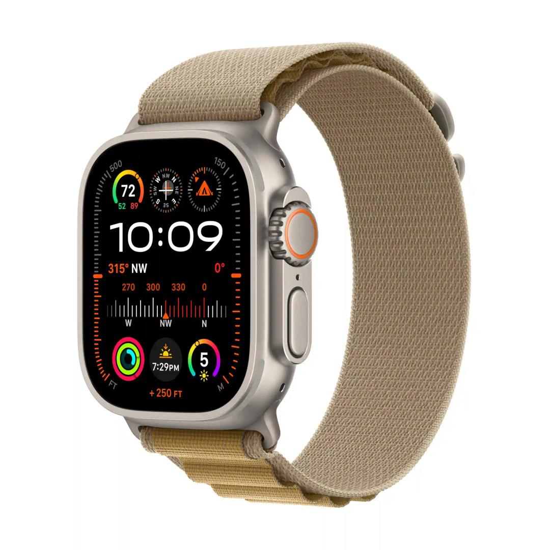 Apple Watch Ultra 2 [GPS + Cellular 49mm] Smartwatch, Sport Watch with Natural Titanium Case with Tan Alpine Loop - M. Fitness Tracker, Precision GPS, Action Button, Carbon Neutral