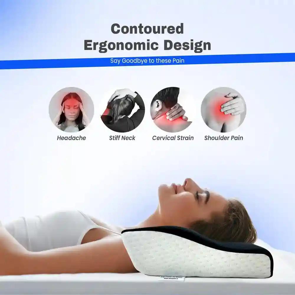 Sleepsia Cervical Gel Infused Memory Foam Pillow, Cervical Sleeping Pillow For Neck & Shoulder Pain - Orthopedic Pillow, Neck  Pillows For Side & Back Sleepers (Black/White)