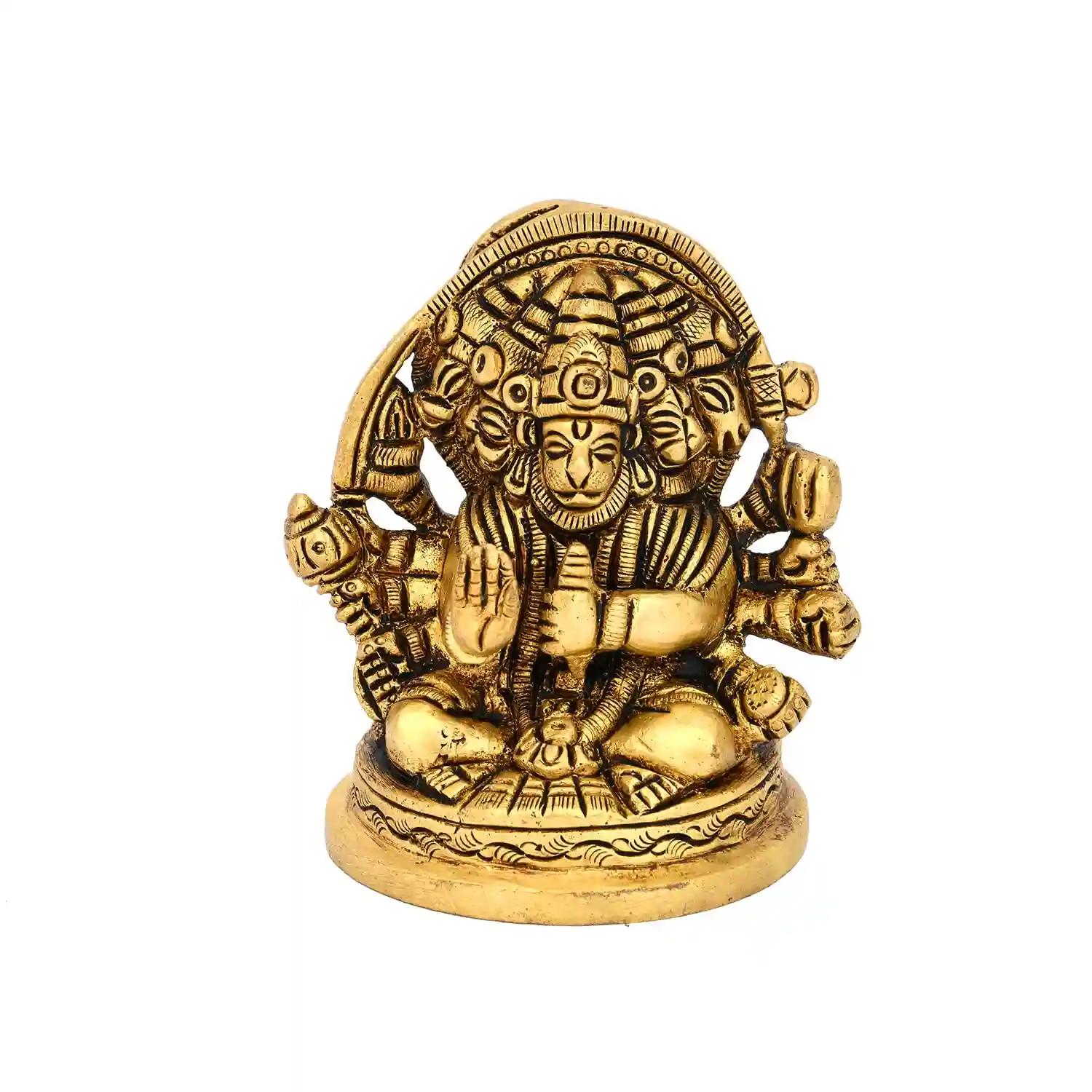 ALODIE- Brass Panch Mukhi Bajrang Bali Idol to Protect from Shani and All Kind of Negative Energy , 5 Faced Hanuman ji Idol , Shri Hanumanji Idol for Home and Temple