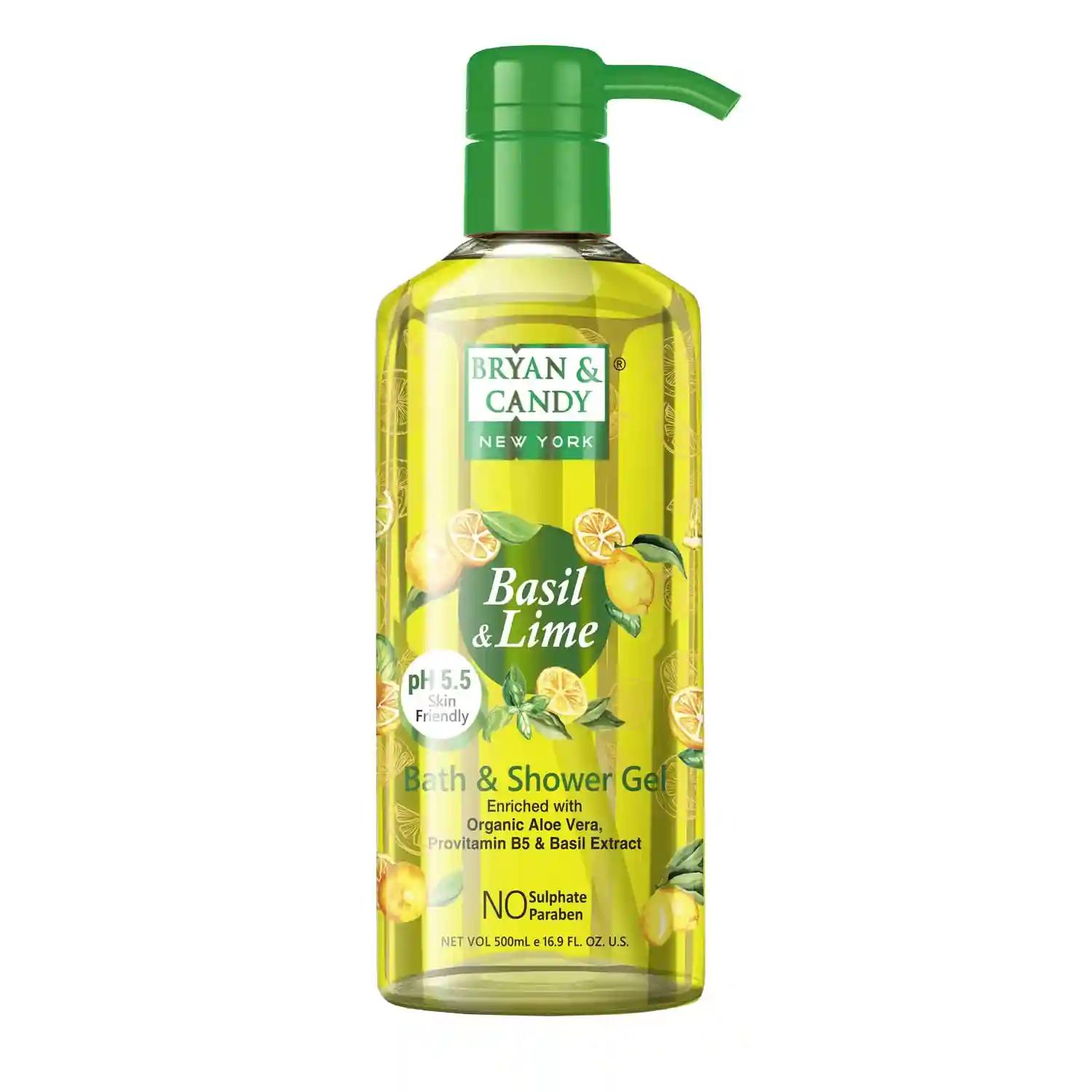 Bryan & Candy Shower Gel with Aloe Vera Gentle, Moisturizing Body Wash for Soft, Supple Skin (Basil & Lime Shower Gel, 500ml)