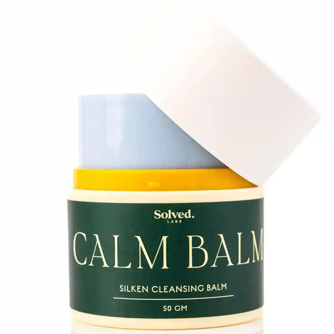 SOLVED LABS Calm Balm Silken Cleansing Balm | Ectoin, Cica, and Ceramides | Removes Long-Wear Makeup & Sunscreen | Gently purifies pores with its deep-cleansing | Non Comedogenic | 50g | Blue