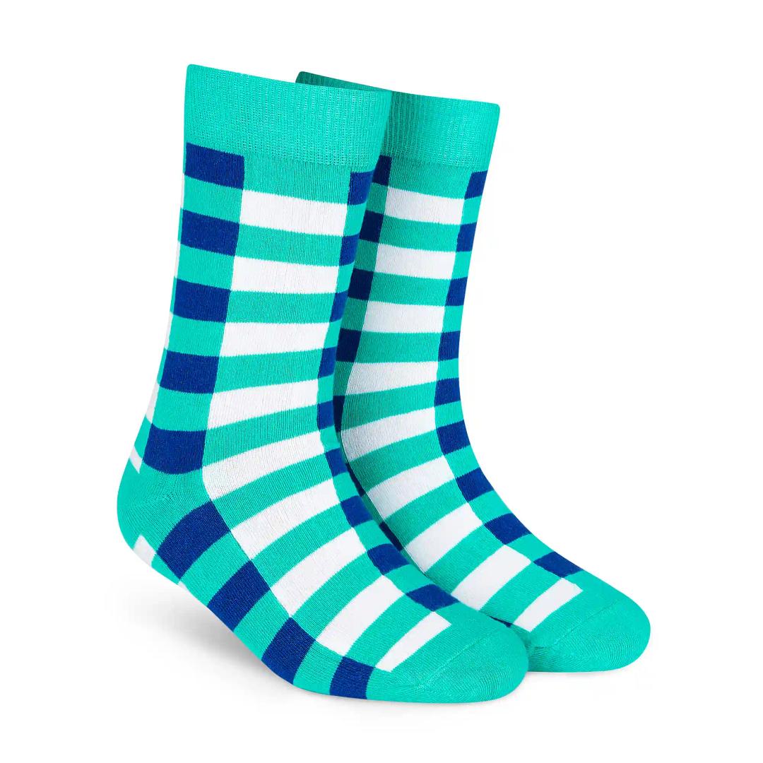 DYNAMOCKS Men's and Women's Combed Cotton Designer Crew Length Socks (Pack of 1) (Multicolour, Free Size)-Crew_Sublime_1.0_Turquoise