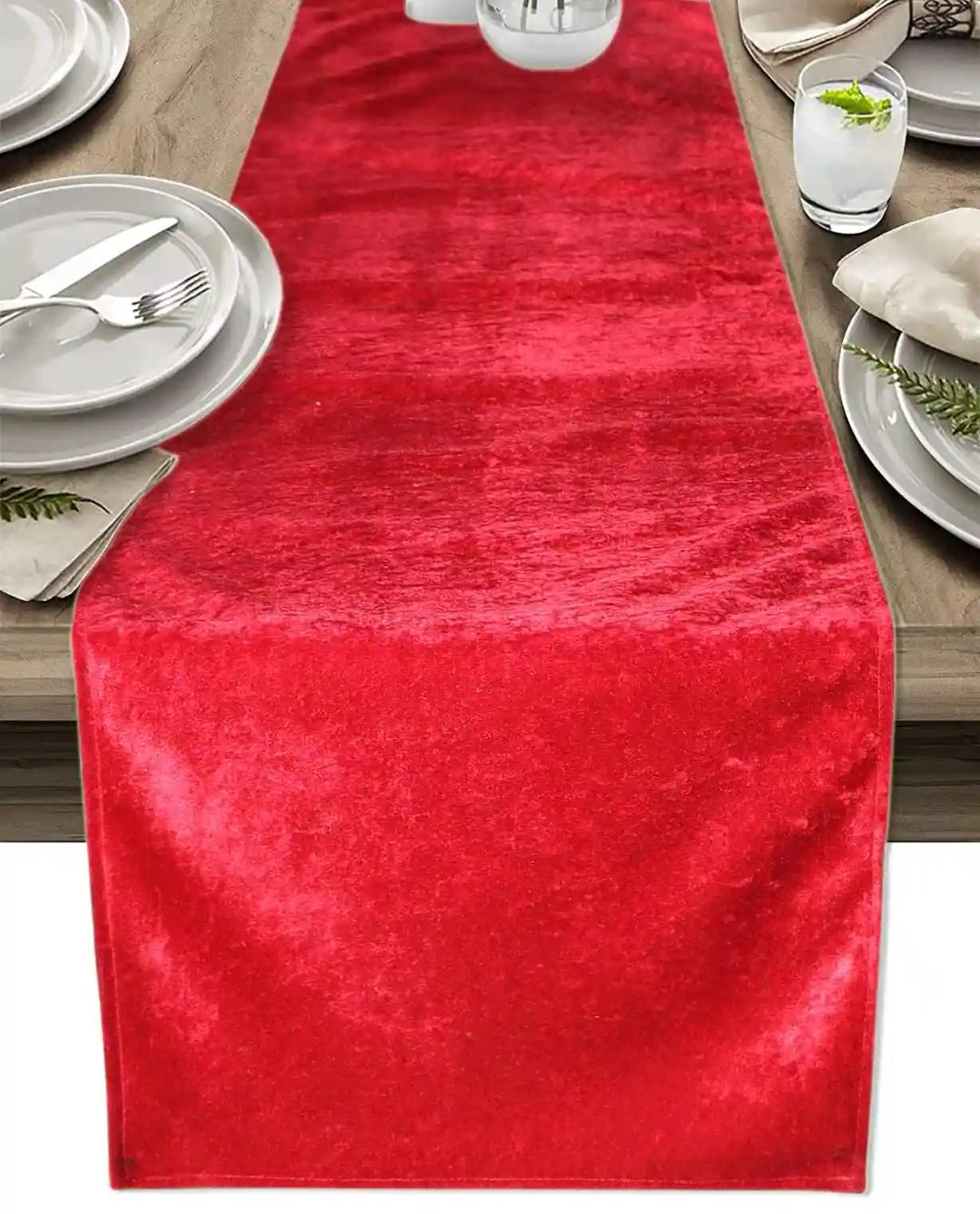 THE HOME TALK Designer Table Runner | Stylish Console Décor for Dining Table, Parties, Events | Machine Washable | Smooth Velvet Fabric | Decorative Placemats | 14 x 72 Inches | Christmas Red