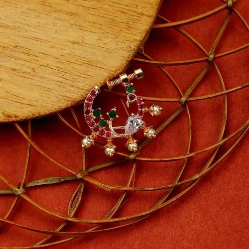 CZ Floral Nose Pin Red-Green-White