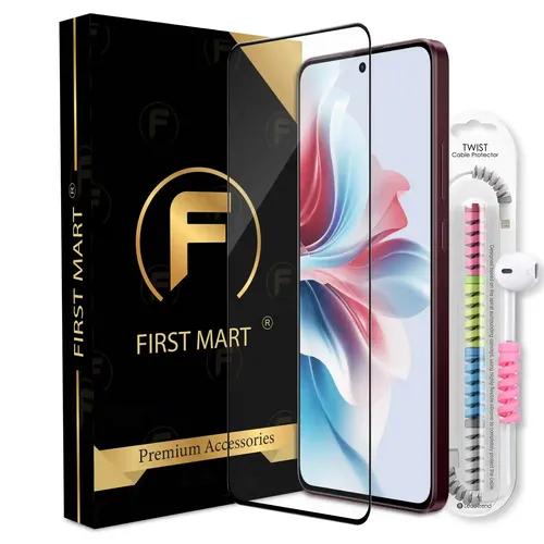 FIRST MART Premium Tempered Glass for Oppo F25 Pro 5G with Edge to Edge Coverage and Cable Protector and Easy Installation Kit, Pack of 1