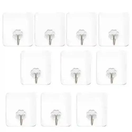 Kunya Transparent Hooks for Wall Without Drilling, Waterproof Stick on Adhesive Stronger Plastic Wall Hooks Hangers - 10 Pcs