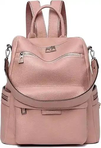 MUCHOVA Trendy PU Leather Students School Backpack Bags For Girls Pink