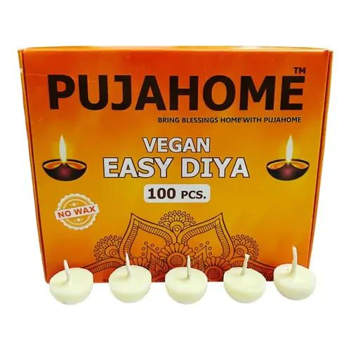 Pujahome Cow Ghee Cotton Wicks Wax Free Diya Batti for Daily Puja Readymade Ghee Diya Batti Easy to Use Long Lasting 30 Minutes Burning Time