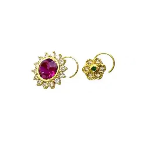 JEWELOPIA Traditional Round Piercing Nath Combo Gold plated Ruby Studded Piercing Nose Pin For Women and Girls (Combo 2)