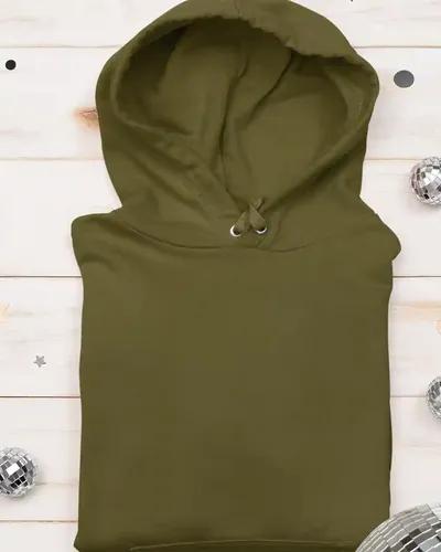 Men's Solid Color Fleece Lined Cotton Hoodie/ Winter Collection /  Olive Green / M