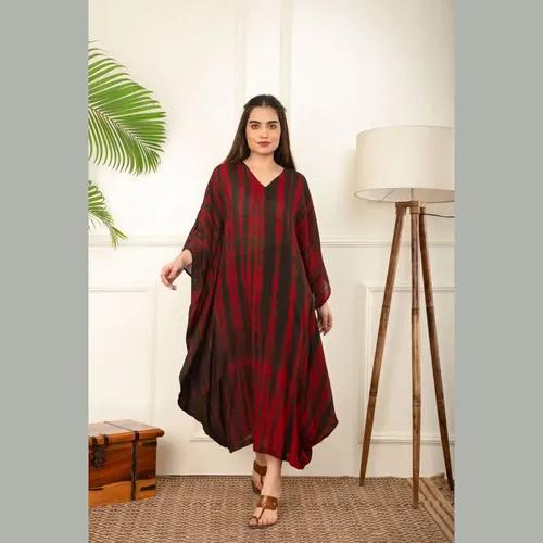 Red And Black Rope Tie Dye Kaftan - X-Small