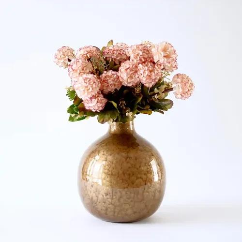 Behoma Metal Flower Vase for Home Decor| Decoration Item for Living Room Office| Table Decorative Flower Pot for Gifting | Anitique Gold Large (Flowers not Included)