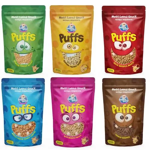 BE'BE' BURP Healthy Puff Snacks | Baked Puffs, Not Fried, Protein Snacks | No Maida & Gluten-Free | Travel-Friendly | 35gms Each (Pack of 6)