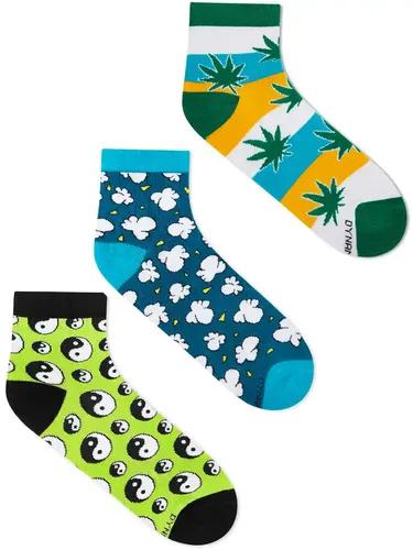 DYNAMOCKS Men's and Women's Combed Cotton Ankle Length Socks (Pack of 3) (Multicolour, Free Size)_YinYang_Popcorn_HappyLeaf